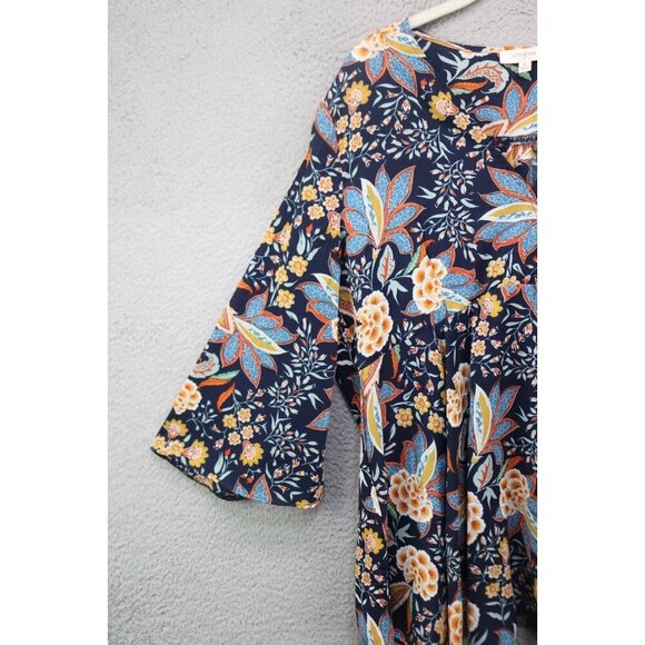 Umgee 3/4 Belled Sleeves Silky Tunic-Size XL-Dark Floral-Whimsigoth - Picture 2 of 9